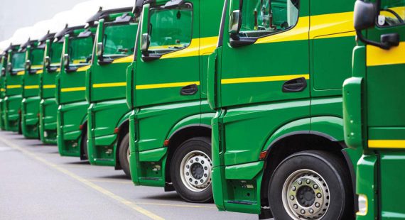 parked fleet of trucks managed by MaintStar fleet and asset management software